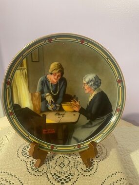 Norman Rockwell Plate — Green and Gold Bordered Scene 1985 Knowles